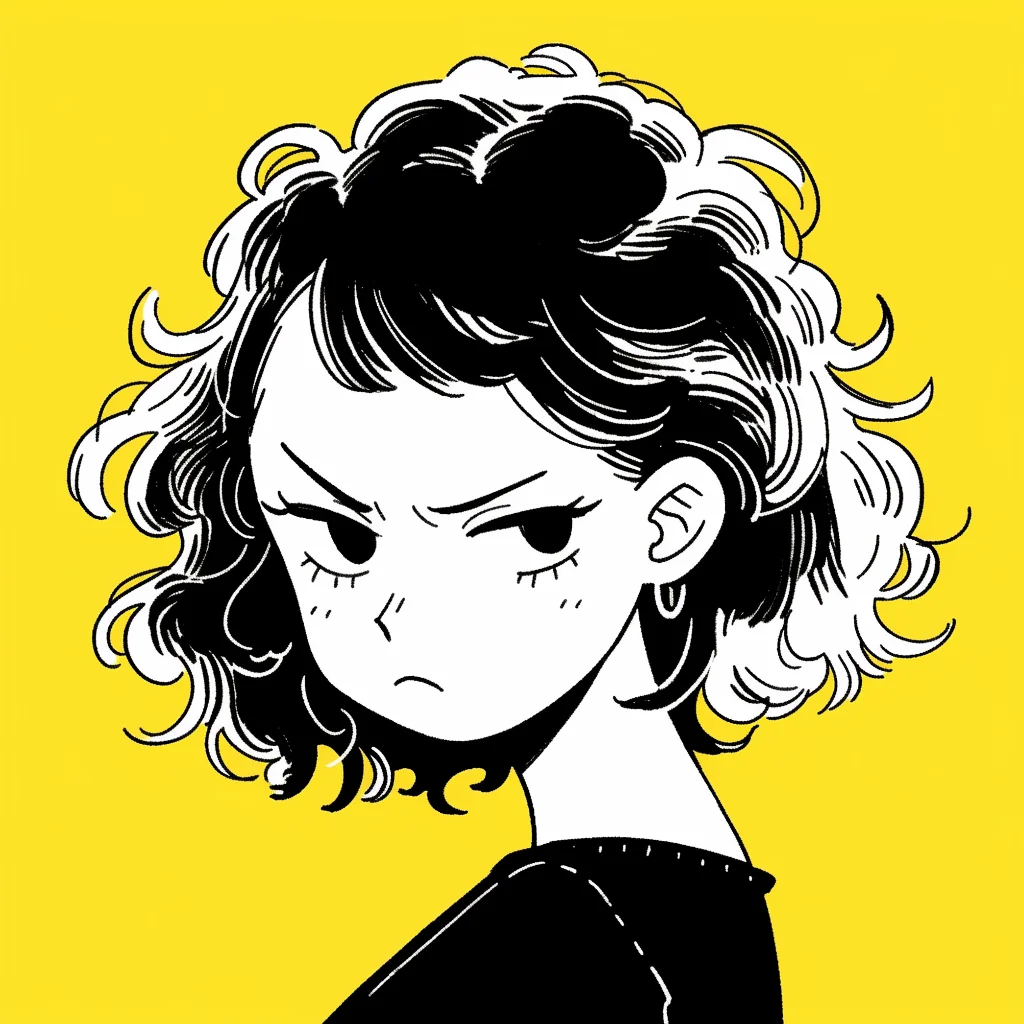 woman lady character curly hair illustration anime