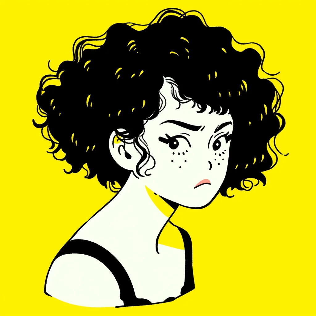 woman lady character curly hair illustration anime dispirited