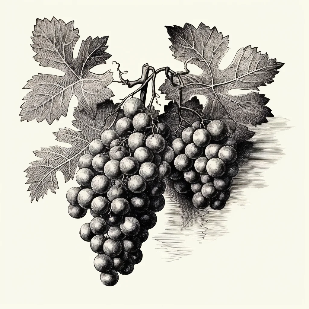 leaf bunch grape leaves vector illustration black and white ink painting