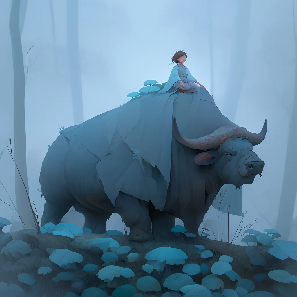 child buffalo sleep 3d Chinese Japanese illustration