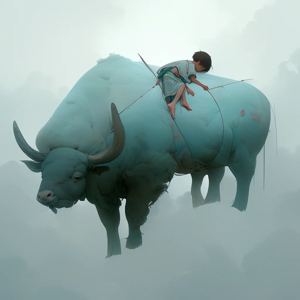 child buffalo sleep 3d Chinese character Japanese illustration