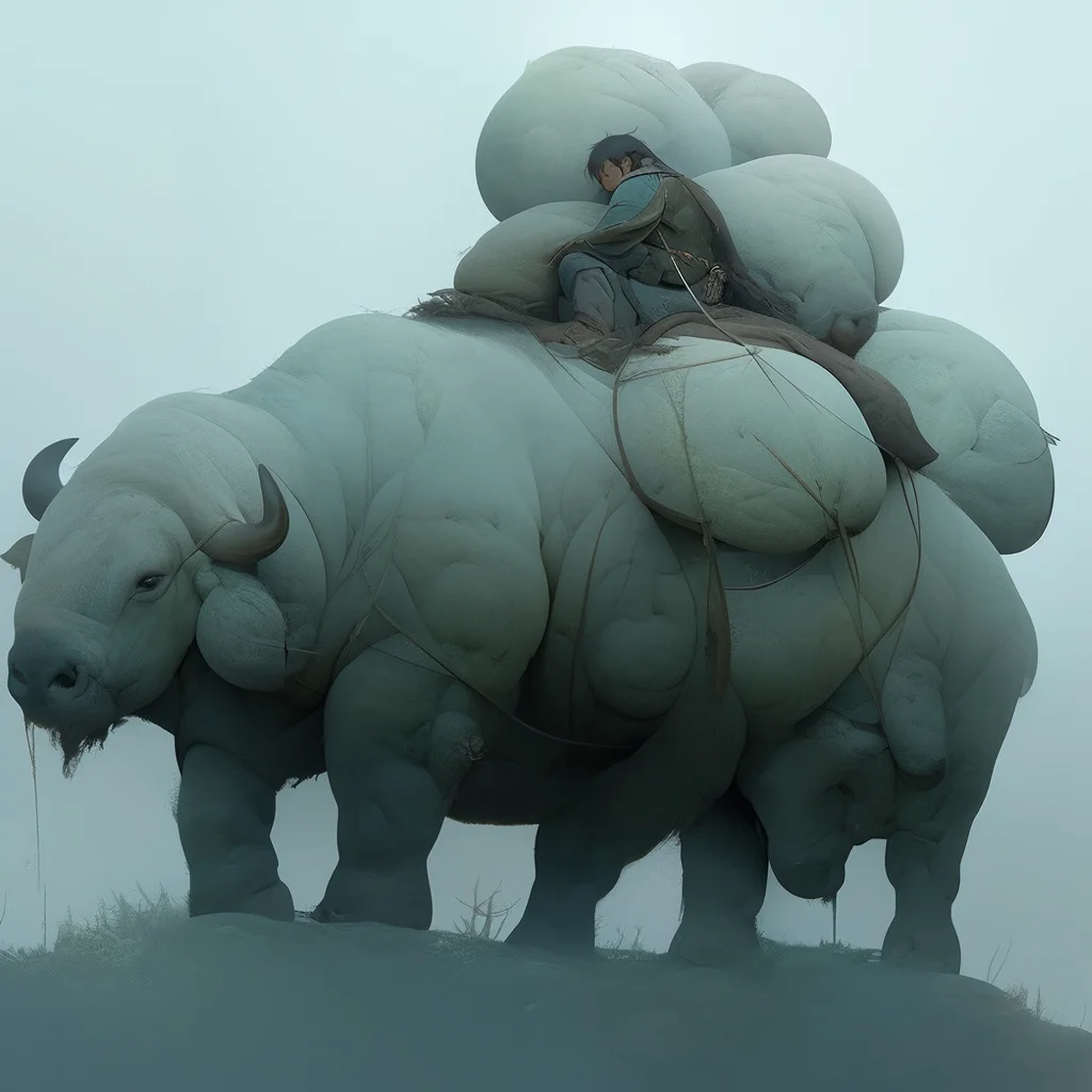 child buffalo sleep 3d character Japanese illustration