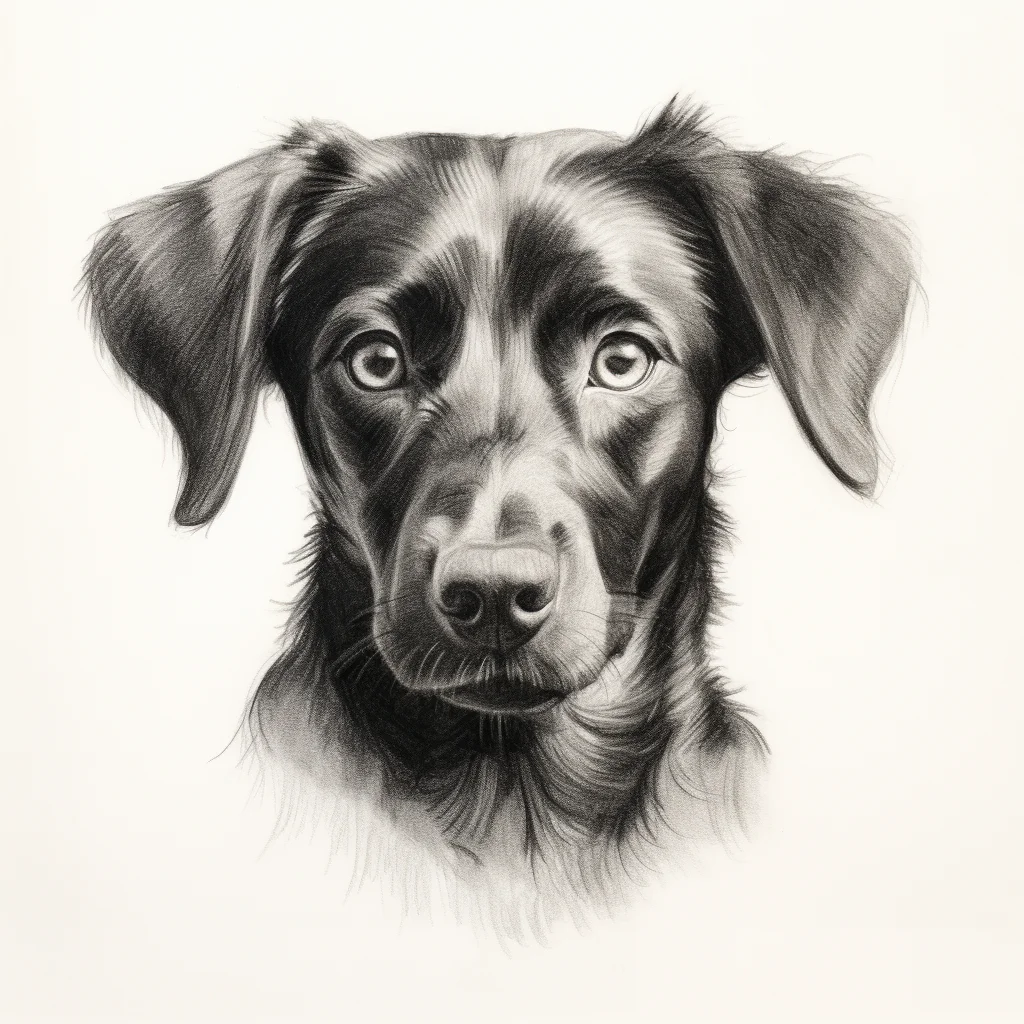 dog head face sketch pencil drawing black and white