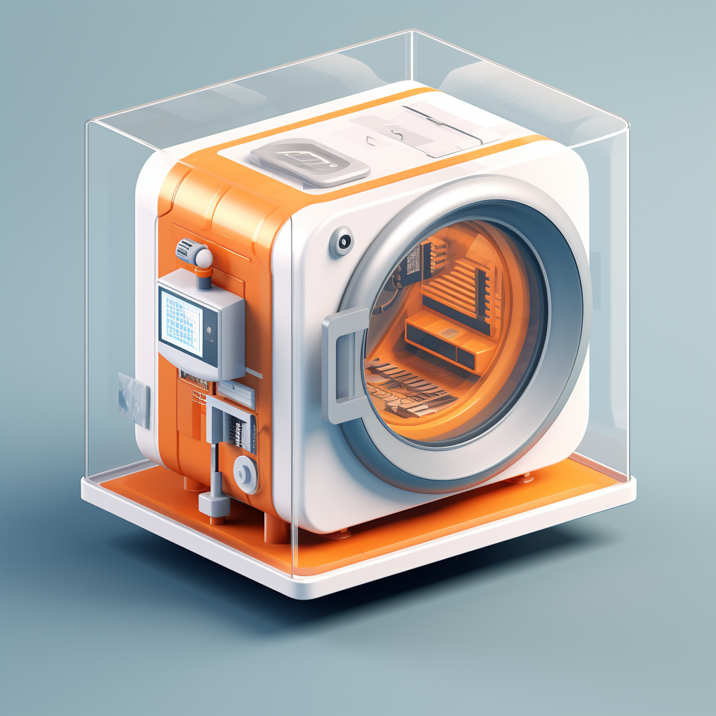 drying machine orange isometric material industrial design 3D