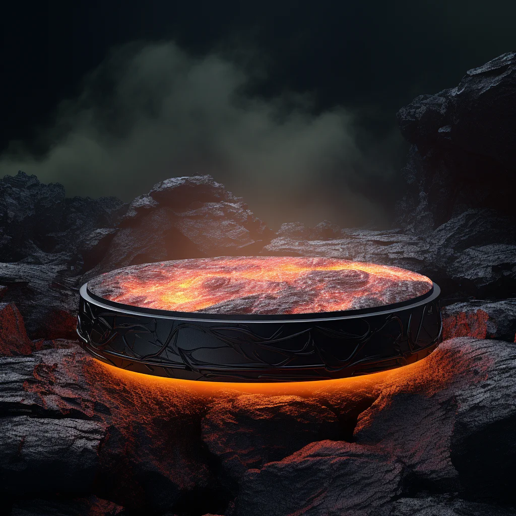 fire lava round flat podium orange coal rock scene stage