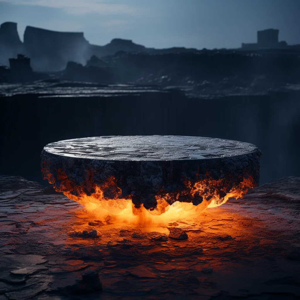 fire lava round flat podium orange coal rock stage scene