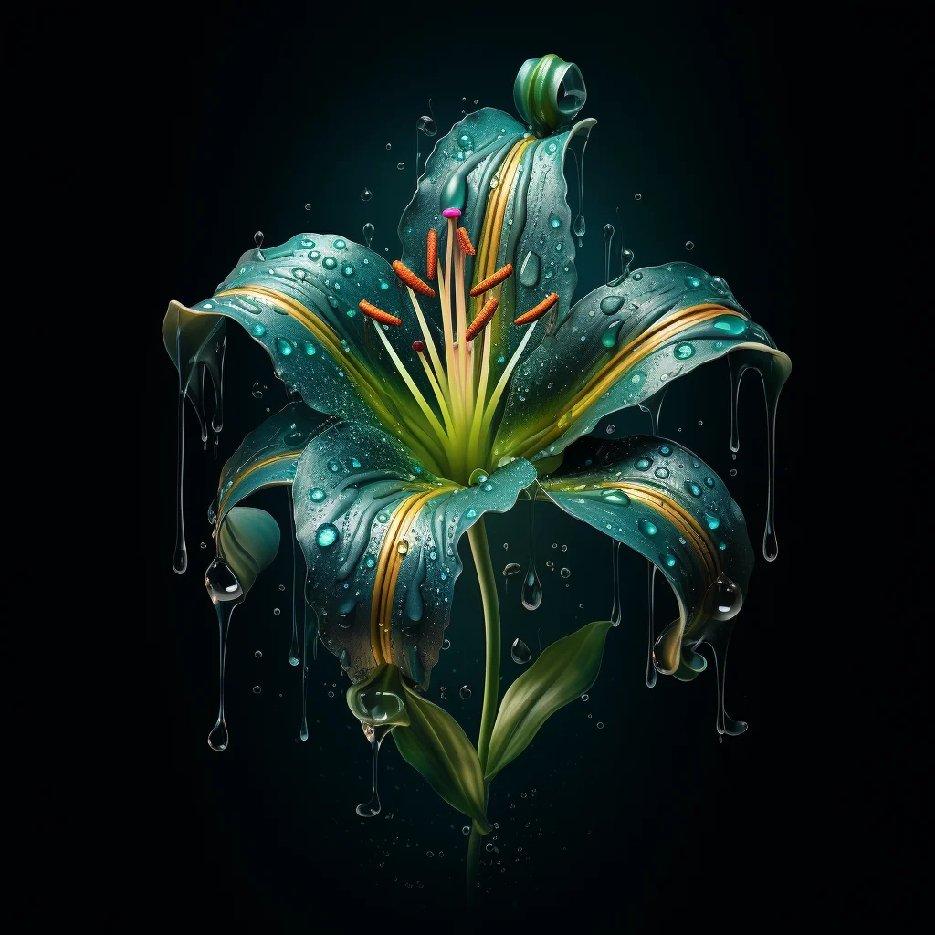 flower green lily dripping water drop liquid rain