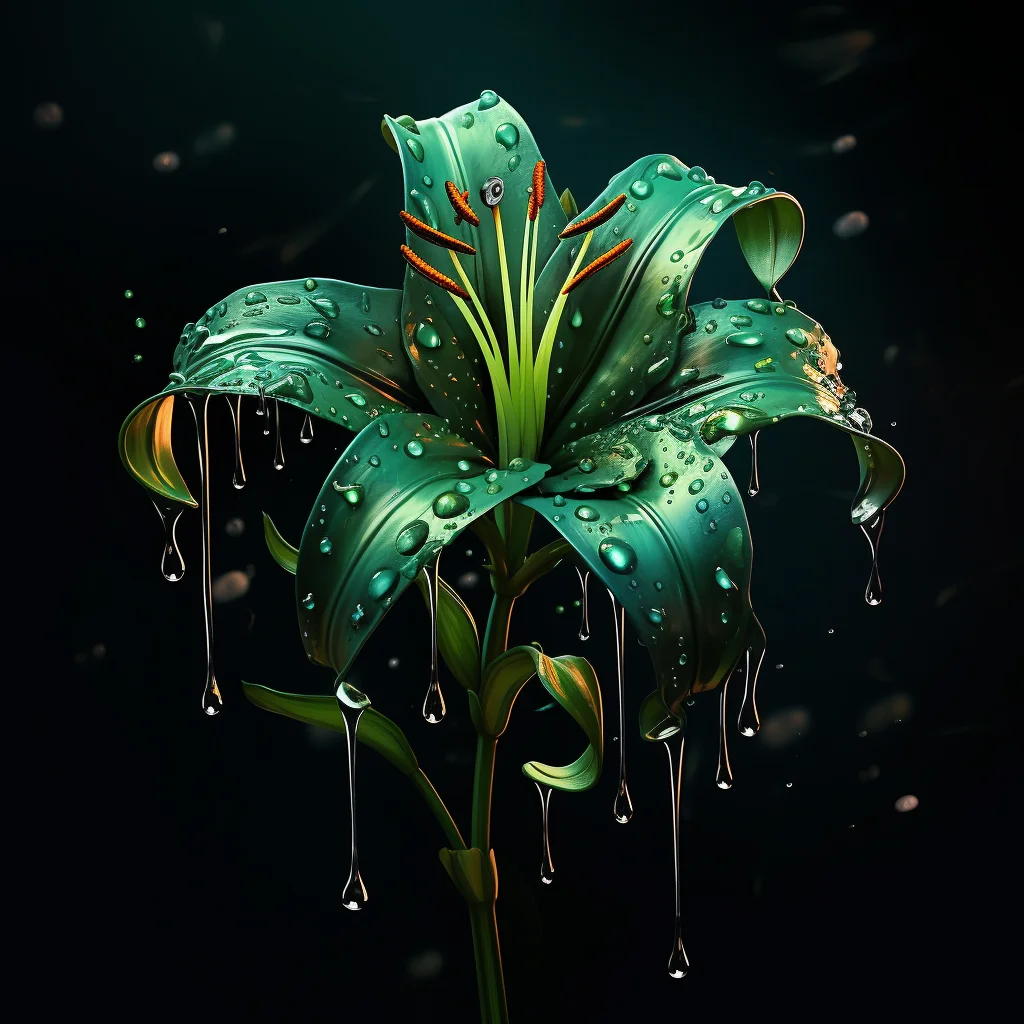 flower green lily dripping water drop rain liquid