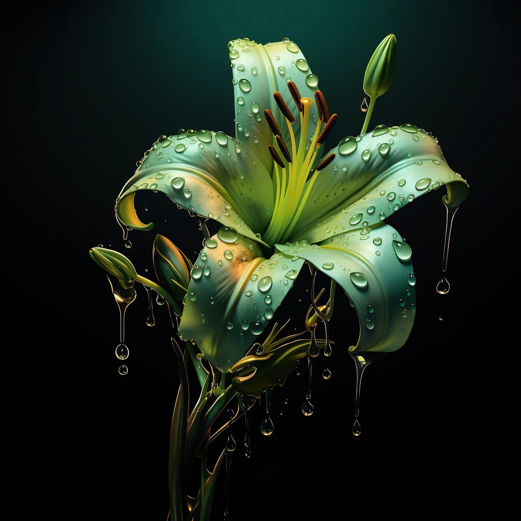 flower lily green dripping water drop liquid rain