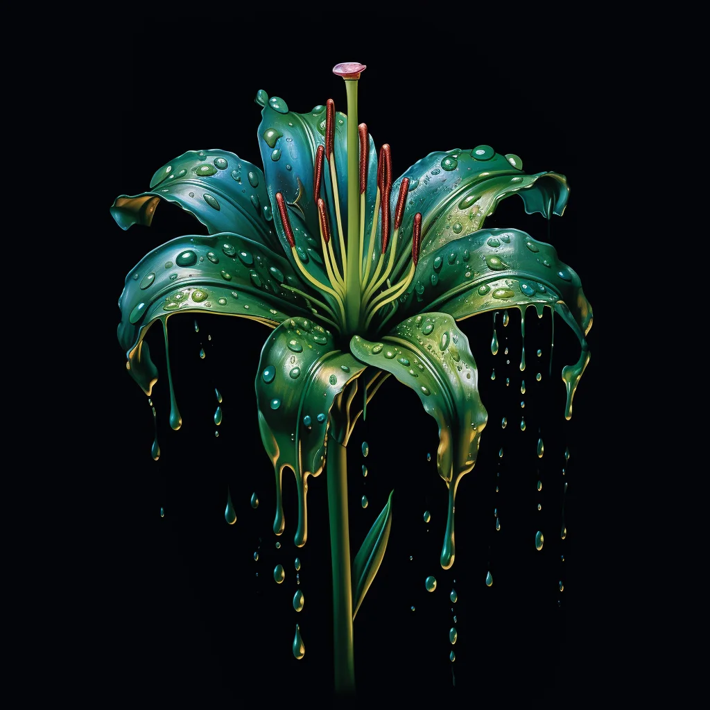 flower lily green dripping water drop rain liquid