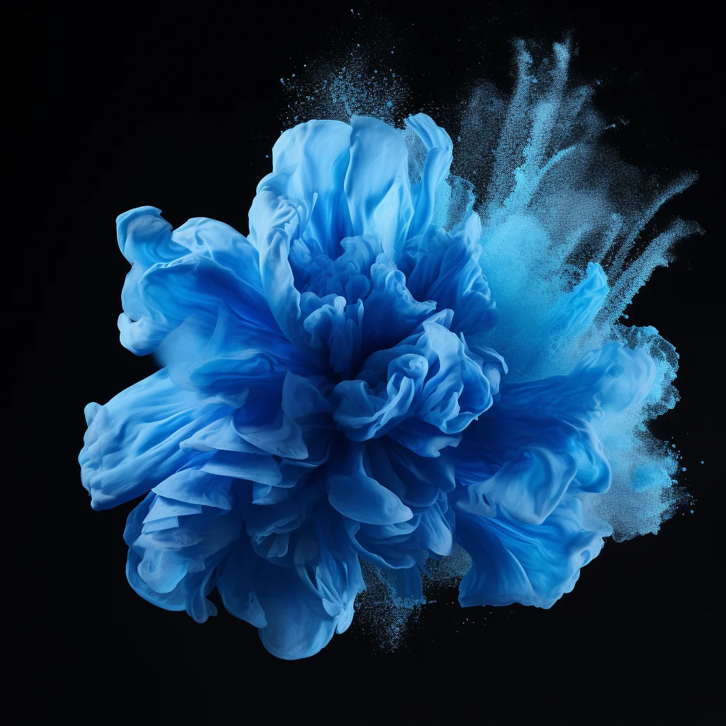 flower petal blue smoke powder explosion blast burst