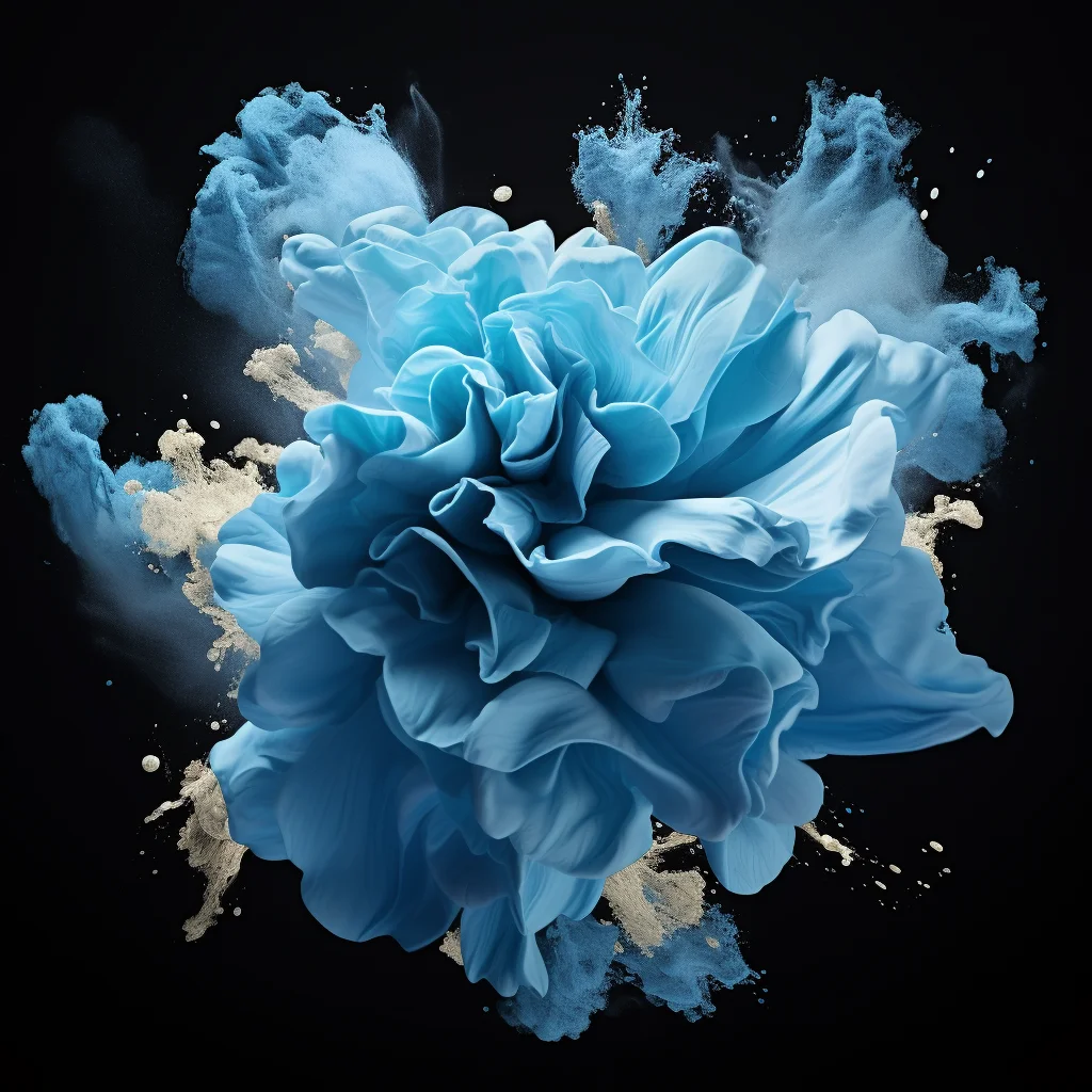 flower petal blue smoke powder explosion burst blast