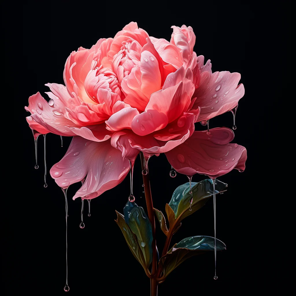 flower pink peony dripping water drop liquid rain
