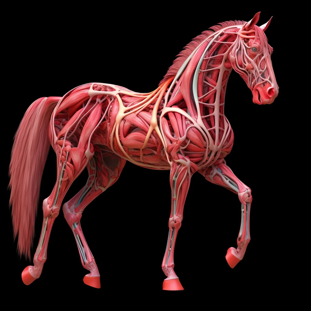 horse muscle diagram medical anatomy 3D anatomical illustration
