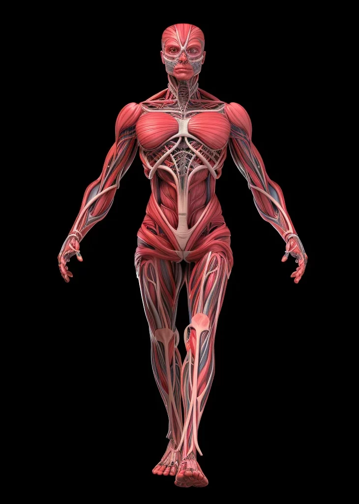 human woman female muscle diagram medical anatomical anatomy 3D illustration
