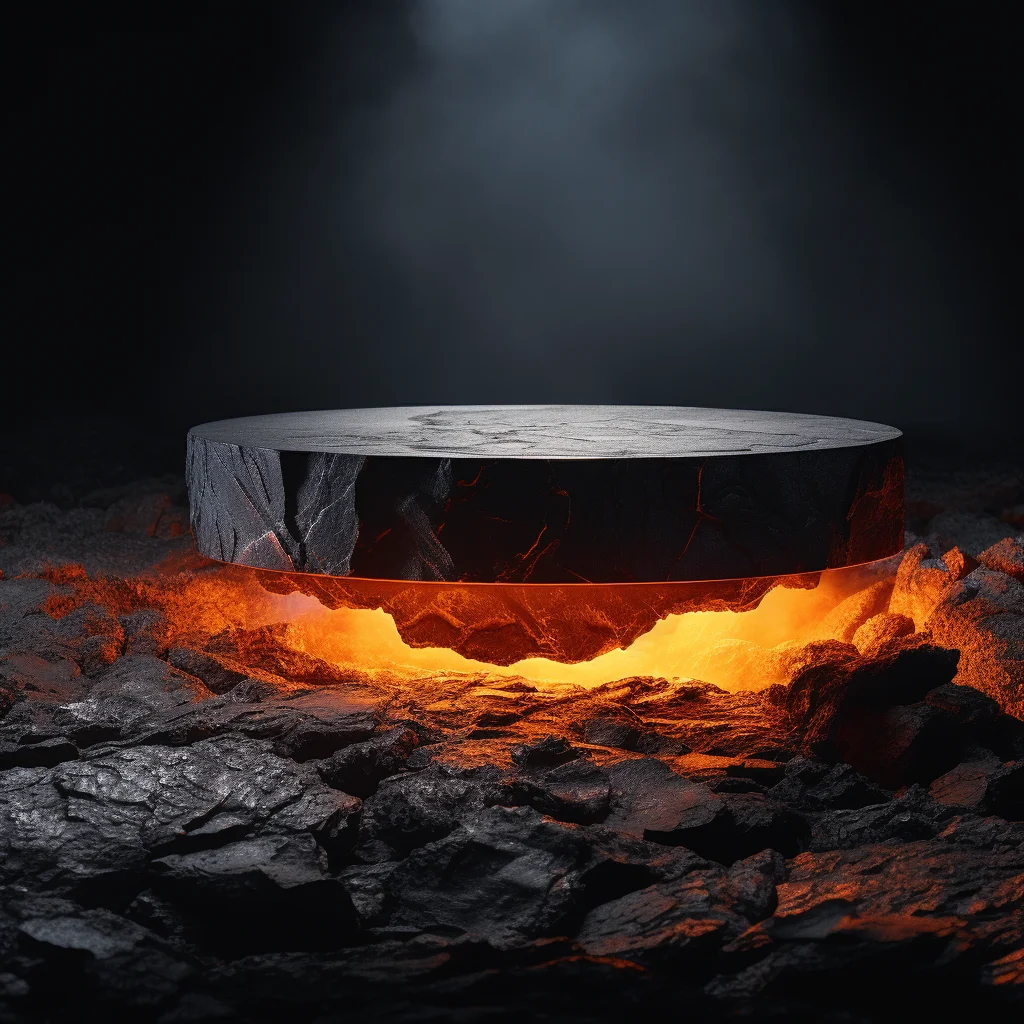 lava coal round flat podium orange fire rock stage scene