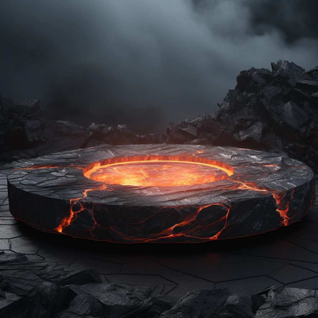 lava round flat podium orange fire coal rock stage scene