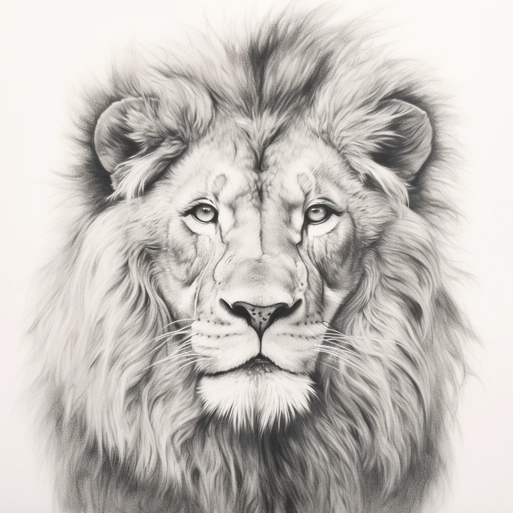 lion head face sketch pencil black and white drawing