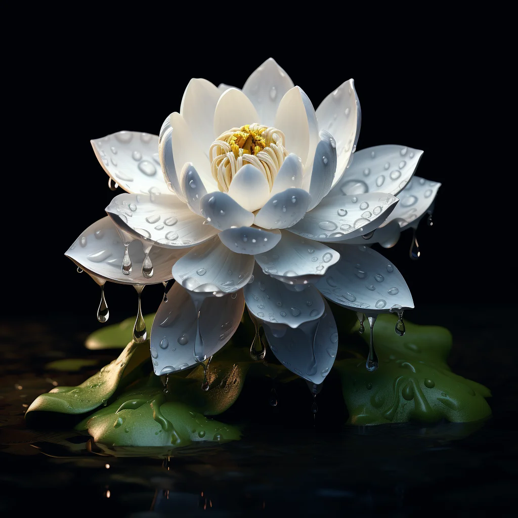lotus white flower dripping water drop liquid rain
