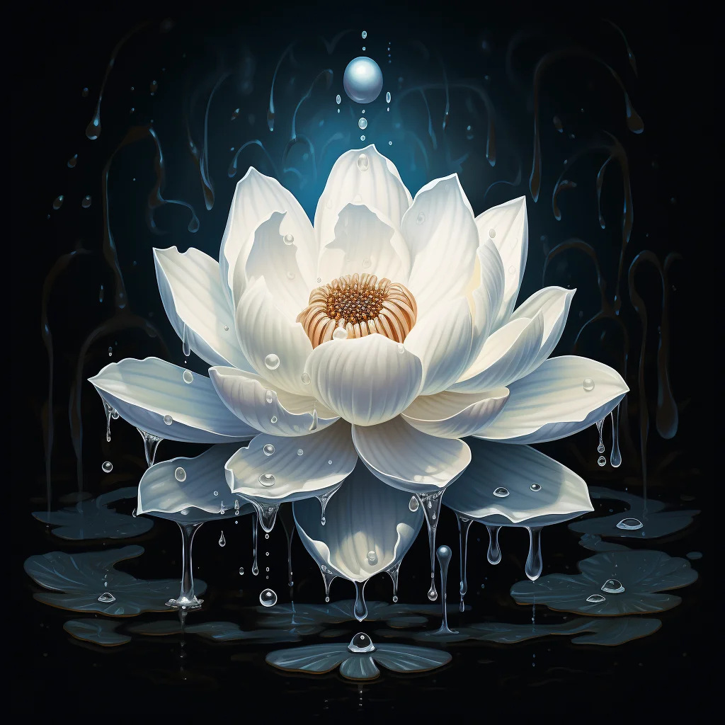 lotus white flower dripping water drop rain liquid