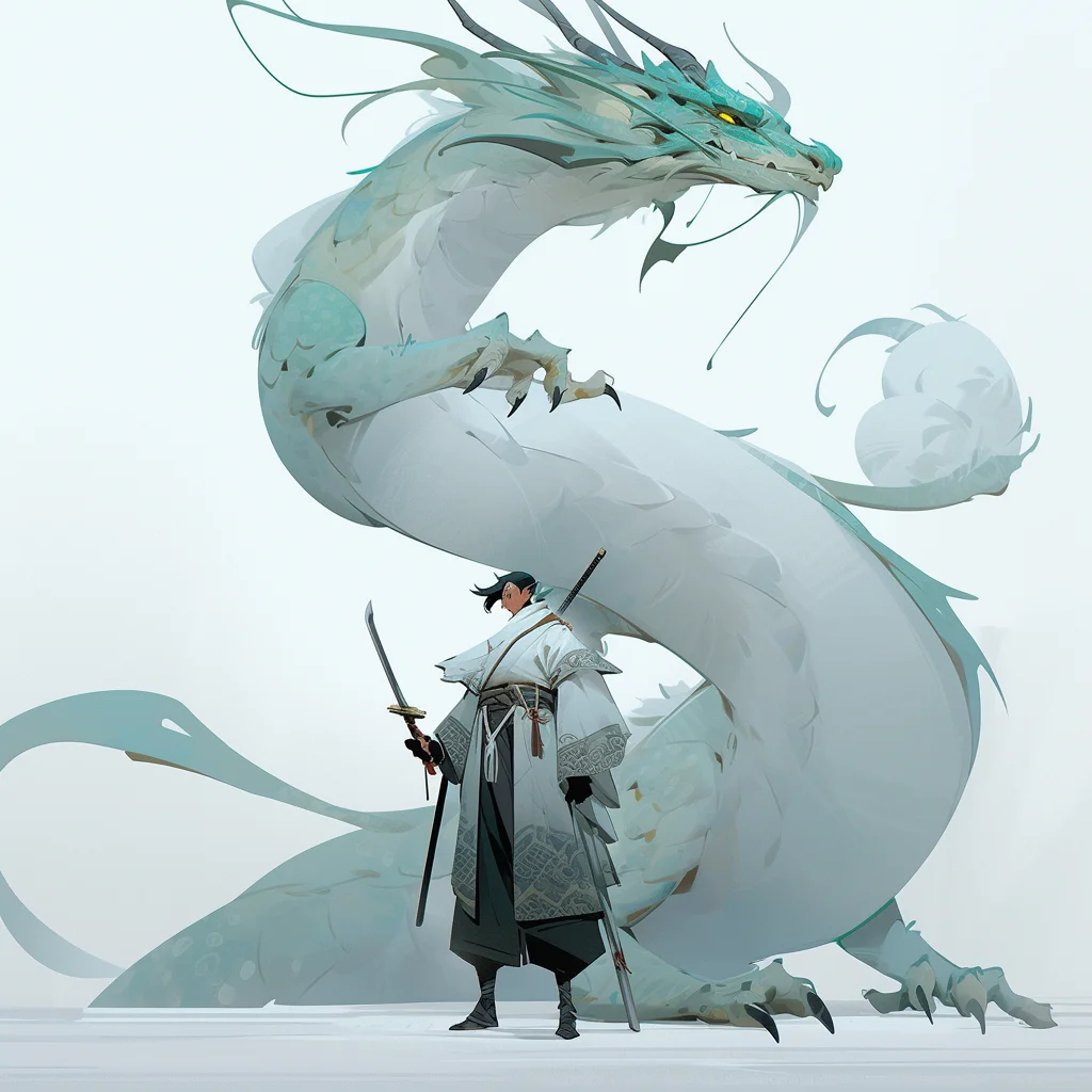 male warrior man Chinese dragon character 3d cartoon illustration