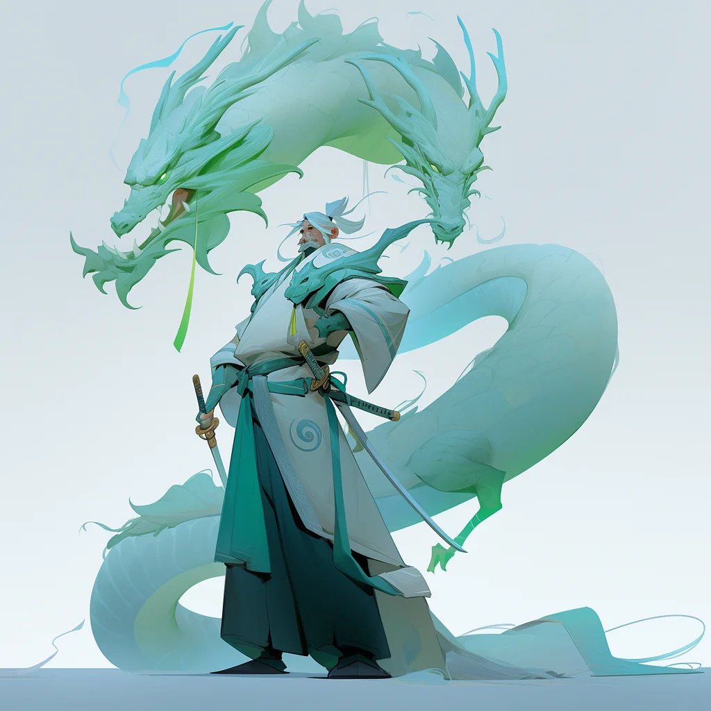 male warrior man Chinese dragon character Japanese 3d cartoon illustration
