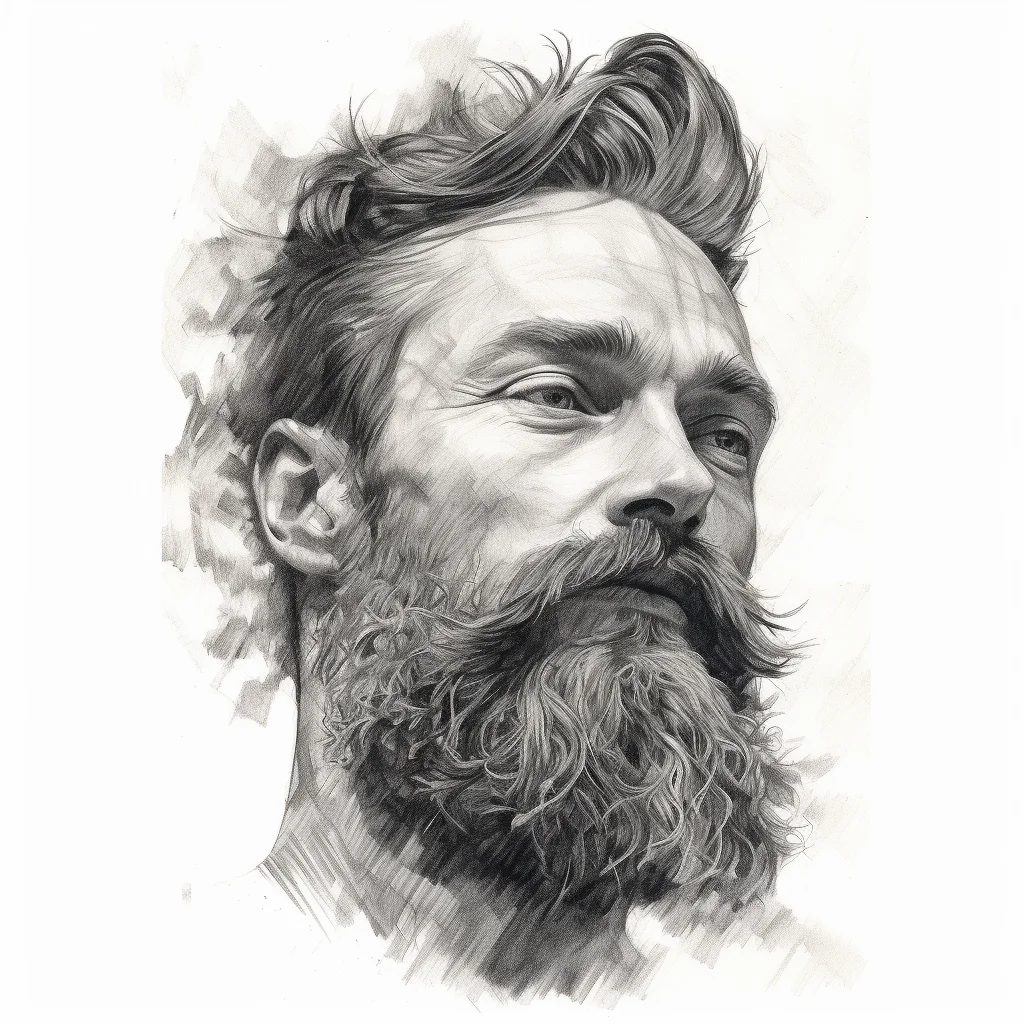 man male beard face head black and white pencil drawing sketch