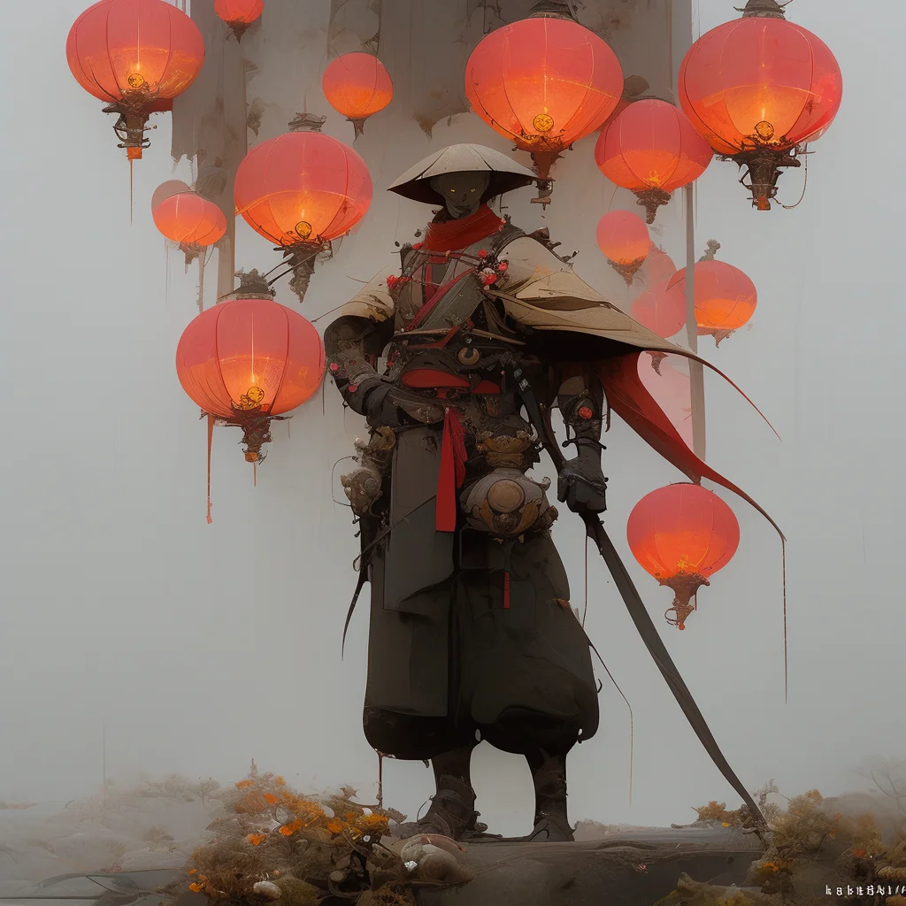 man male warrior lantern Chinese Japanese 3d cartoon illustration