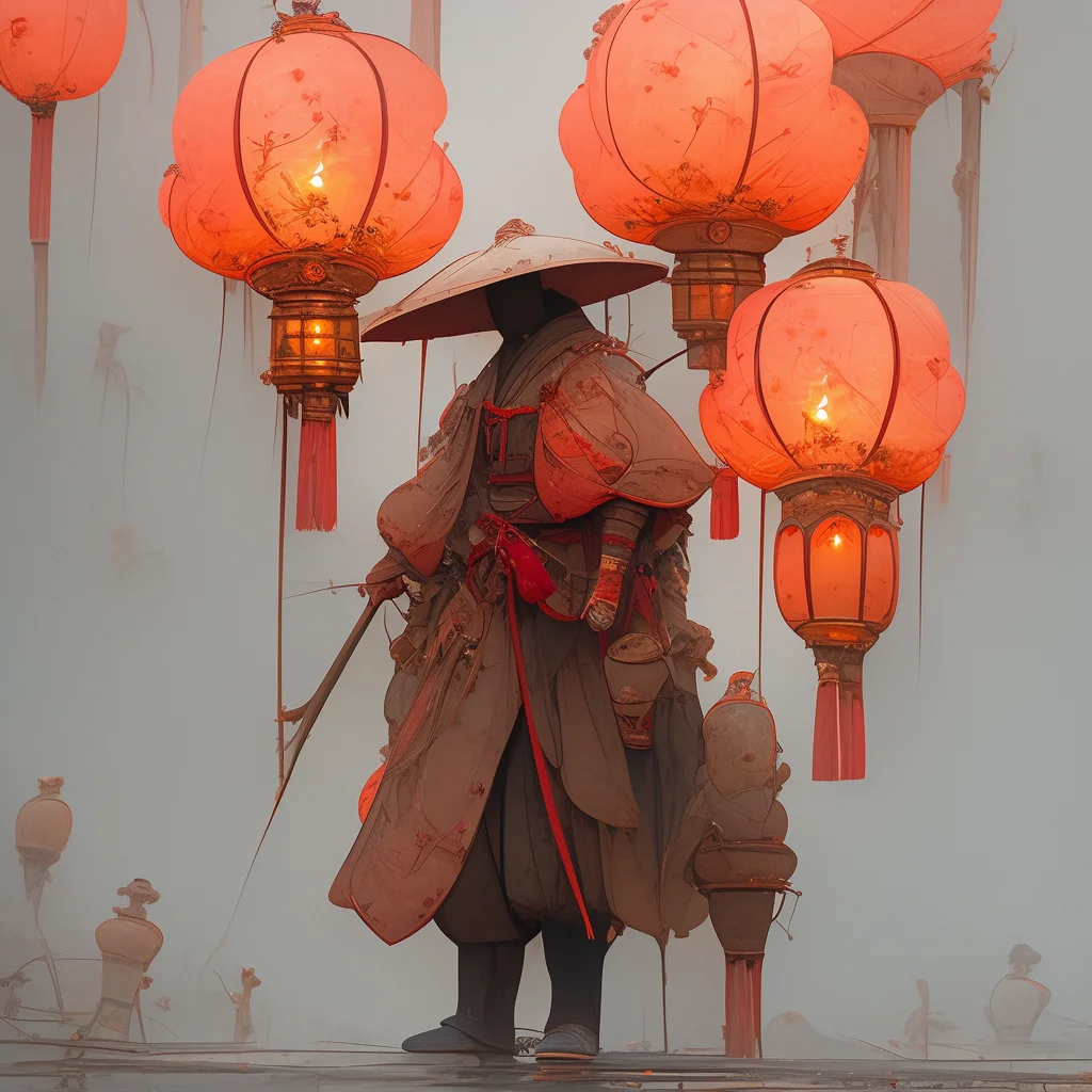 man male warrior lantern Chinese character Japanese 3d cartoon illustration