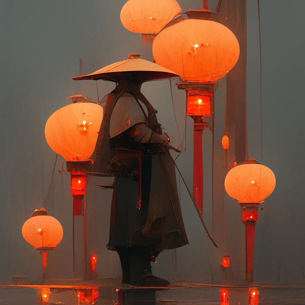 man male warrior lantern character Japanese 3d cartoon illustration
