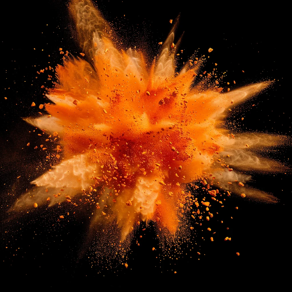 orange powder burst blast explosion