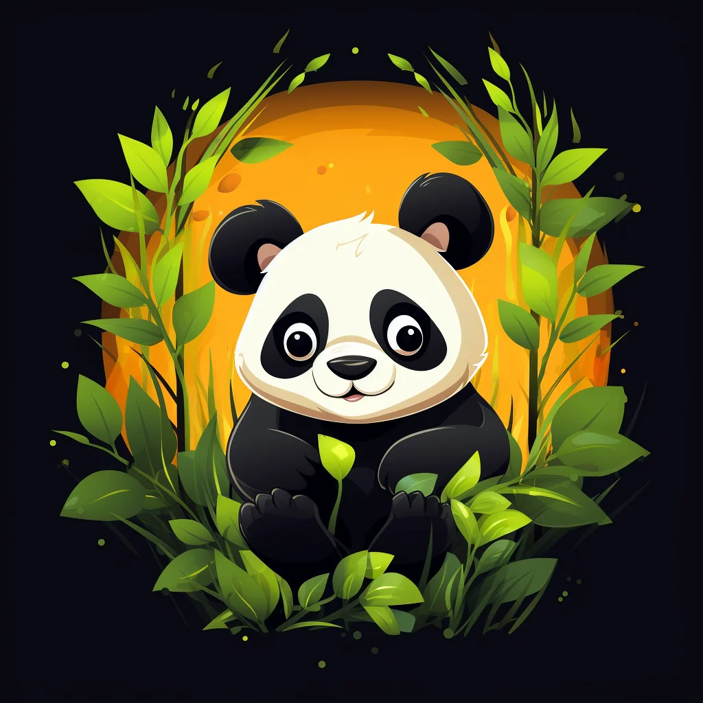panda cartoon bamboo leaves illustration graphic vector logo