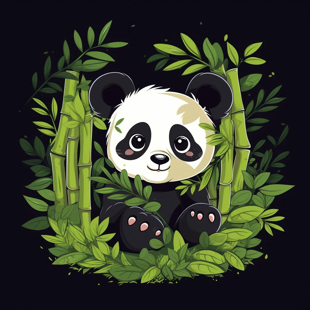 panda cartoon bamboo leaves illustration logo graphic vector