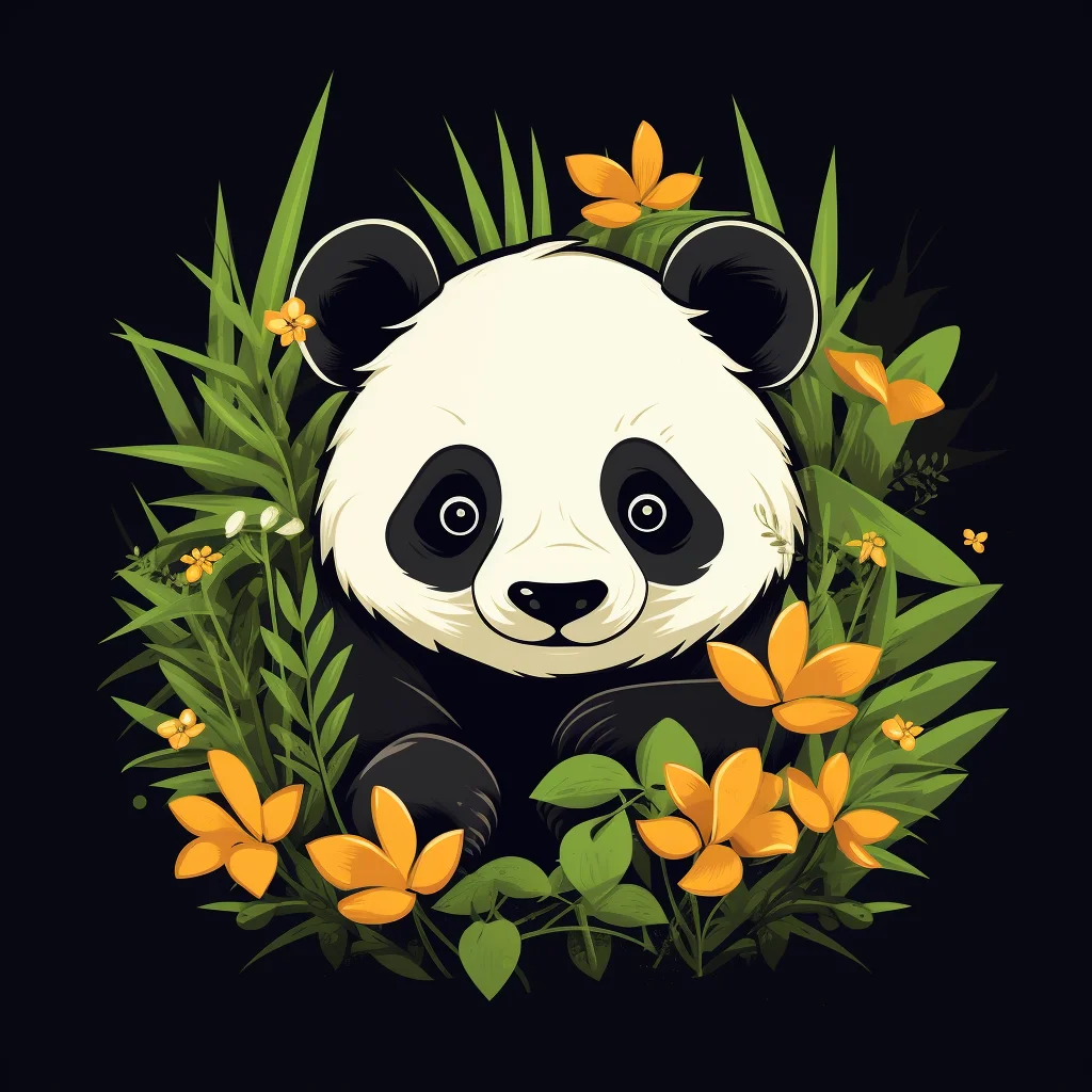 panda cartoon bamboo leaves vector illustration graphic logo
