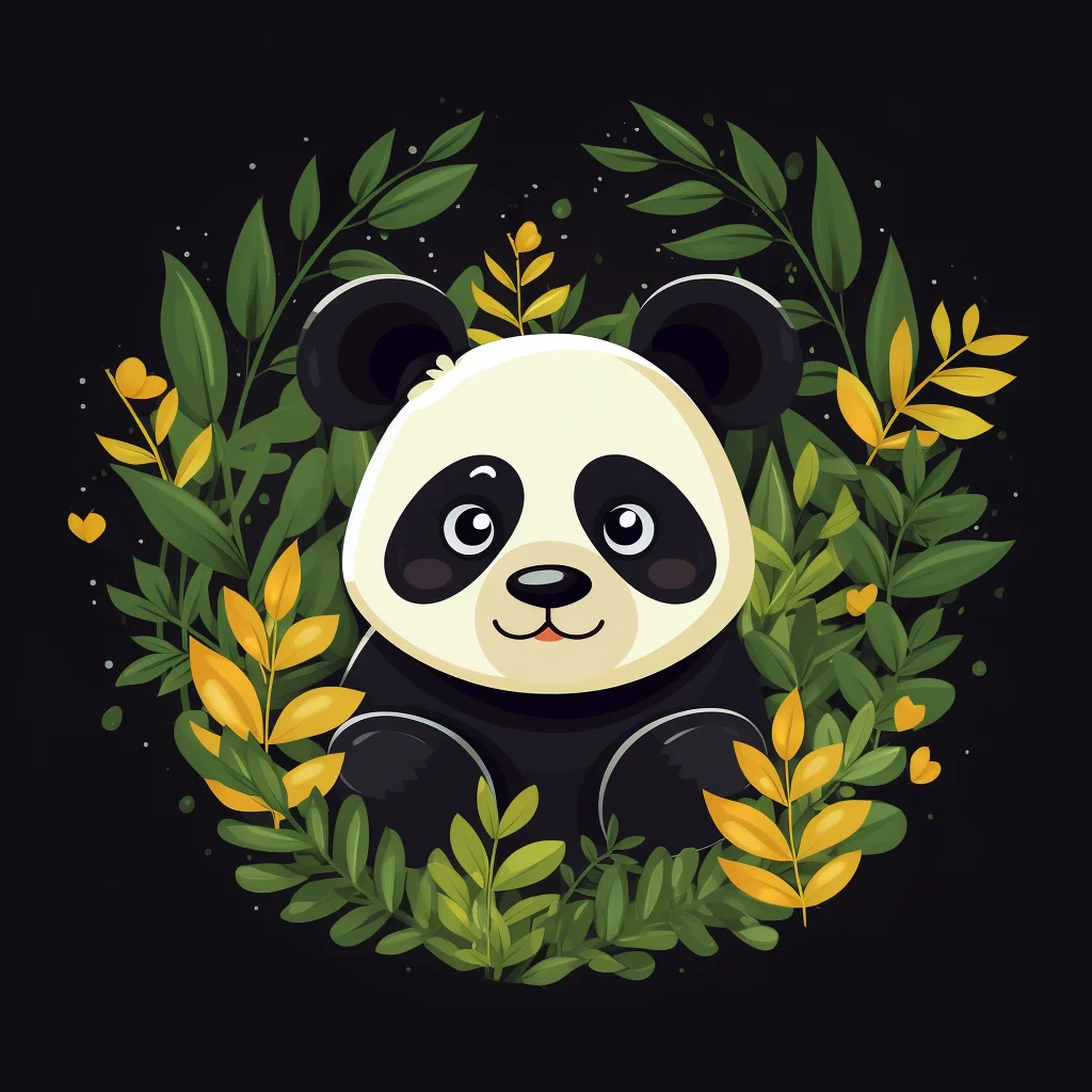 panda cartoon bamboo leaves vector illustration logo graphic