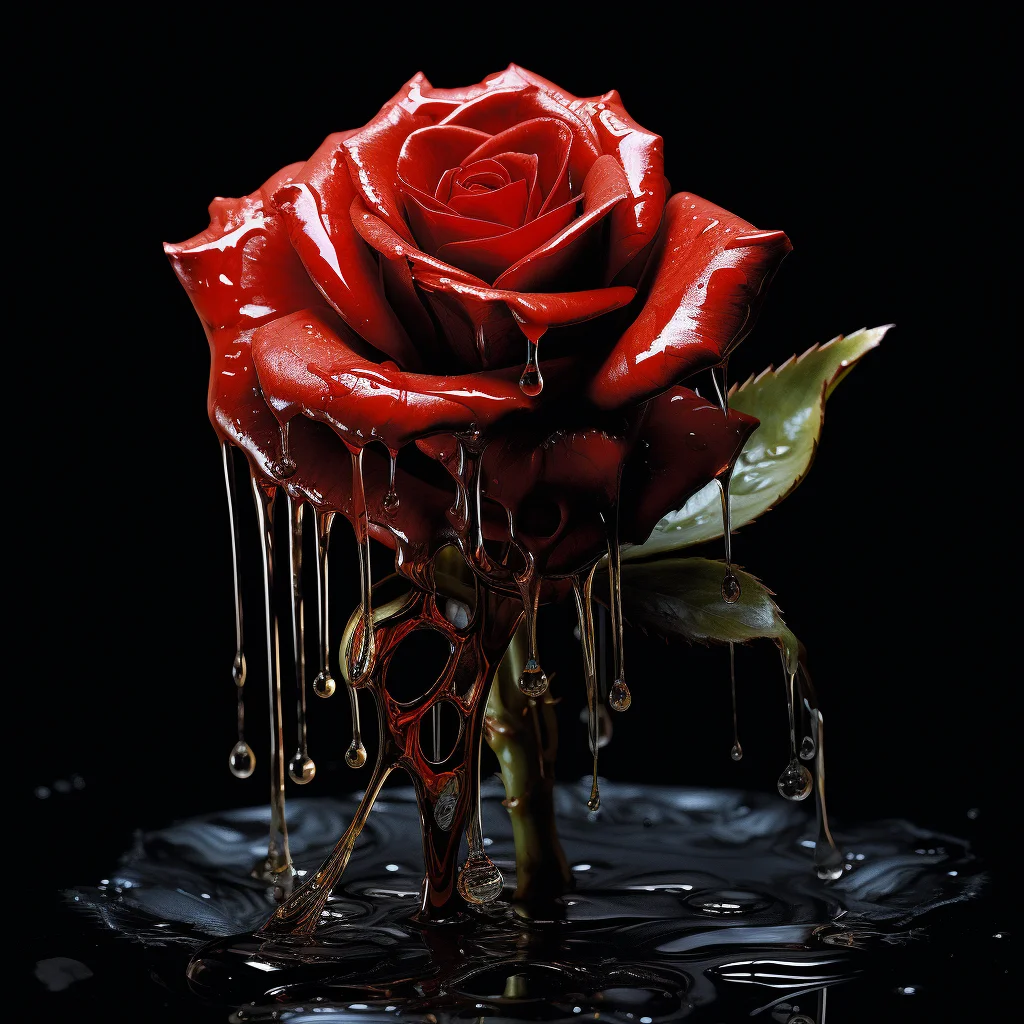 rose red dripping water drop rain liquid