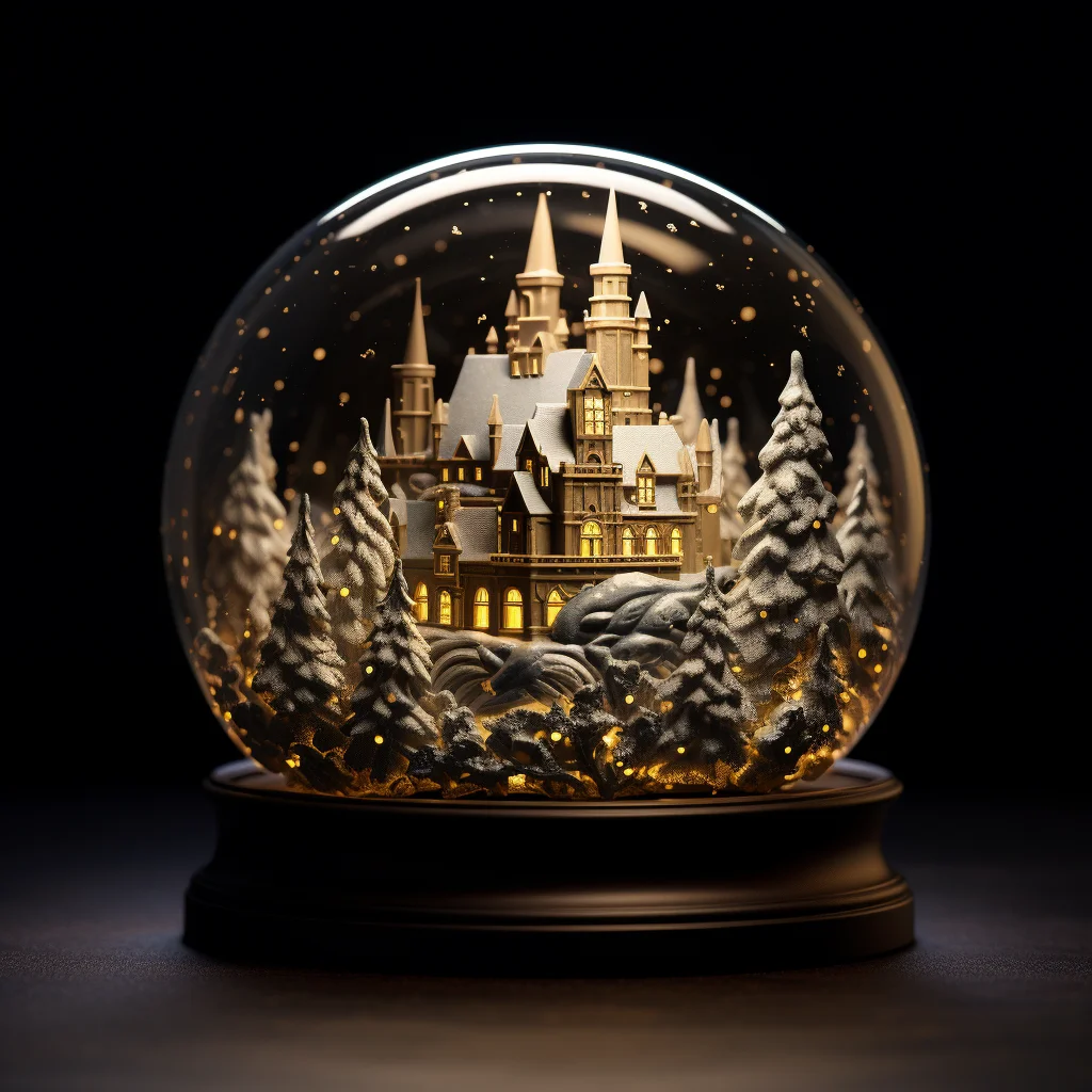 snow globe tree castle glass sphere warm winter