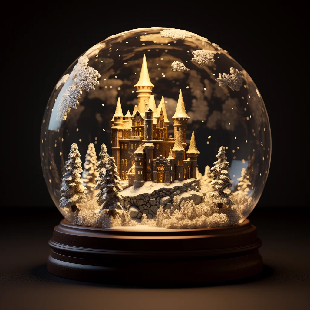 snow globe tree castle glass sphere winter warm