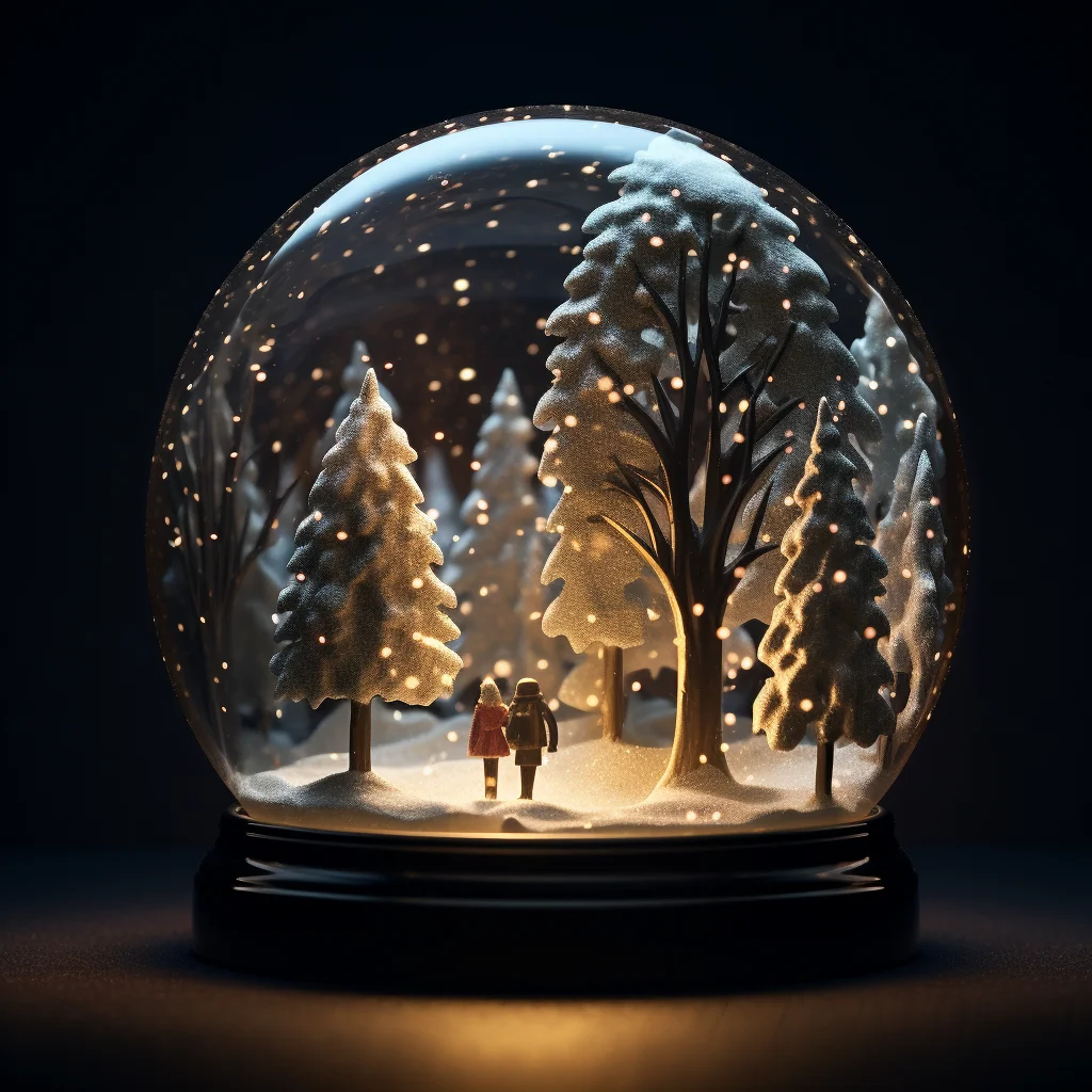 snow globe tree people Christmas glass sphere warm