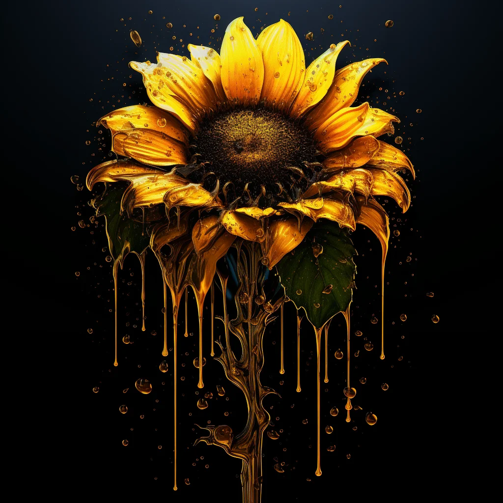 sunflower yellow dripping water drop rain liquid