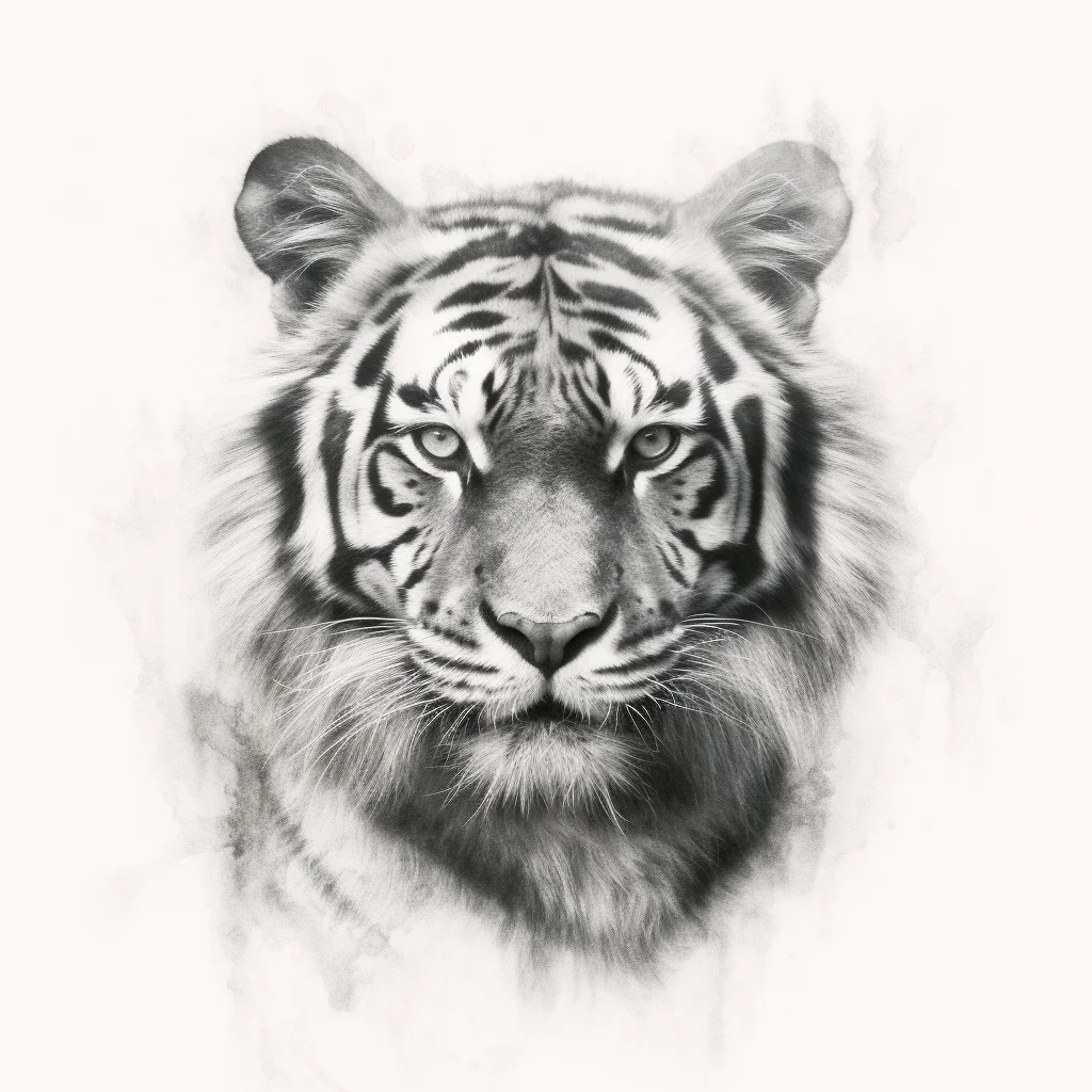 tiger face head sketch pencil drawing black and white
