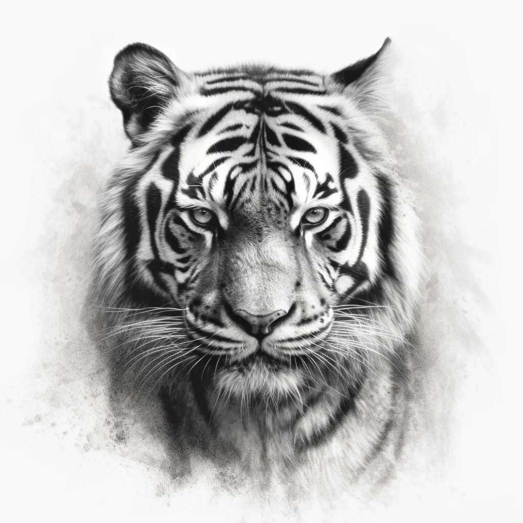 tiger head face sketch pencil drawing black and white