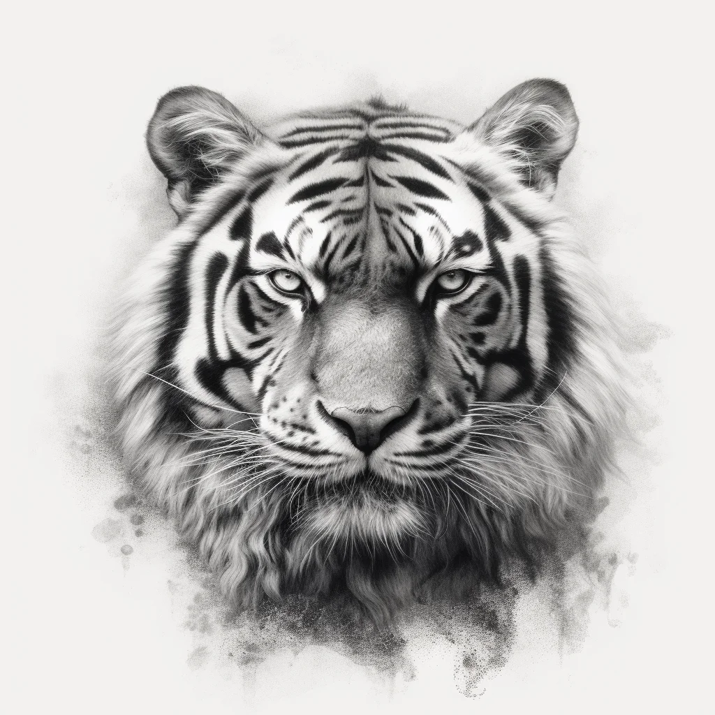 tiger head sketch black and white pencil drawing