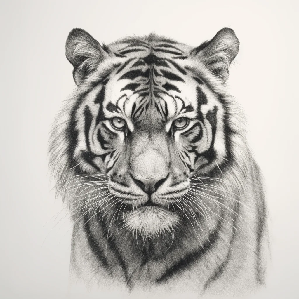 tiger head sketch pencil drawing black and white