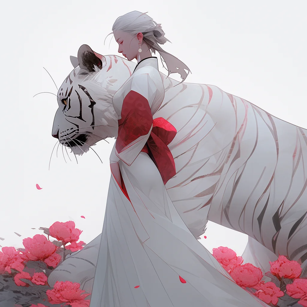 tiger woman lady character Japanese 3d cartoon illustration