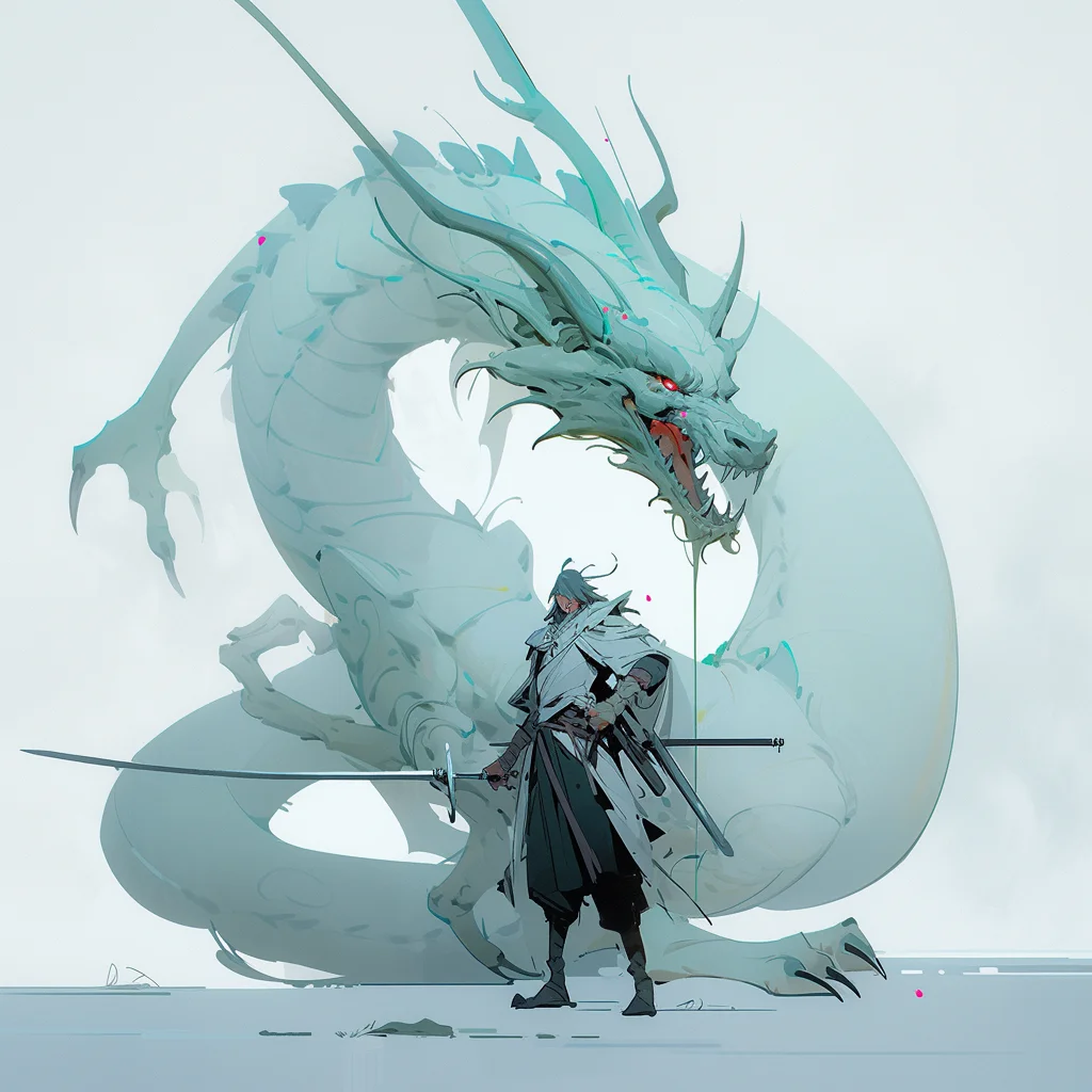warrior man Chinese dragon character Japanese 3d cartoon illustration