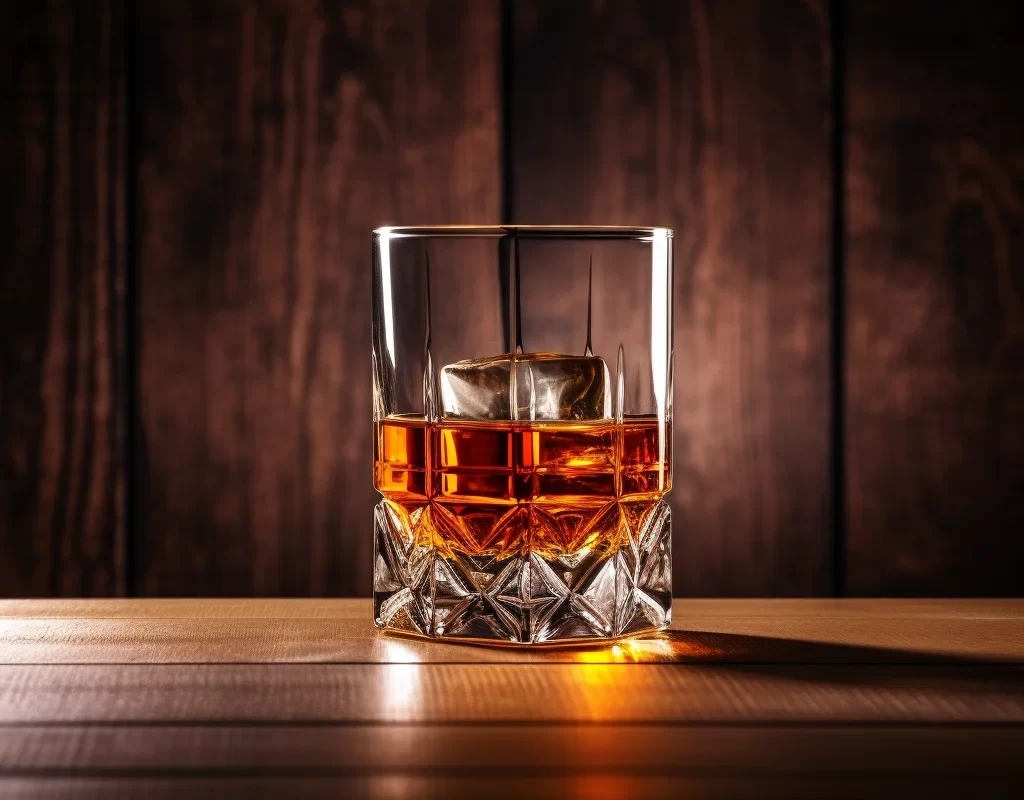 whiskey glass liquor wood table material photography