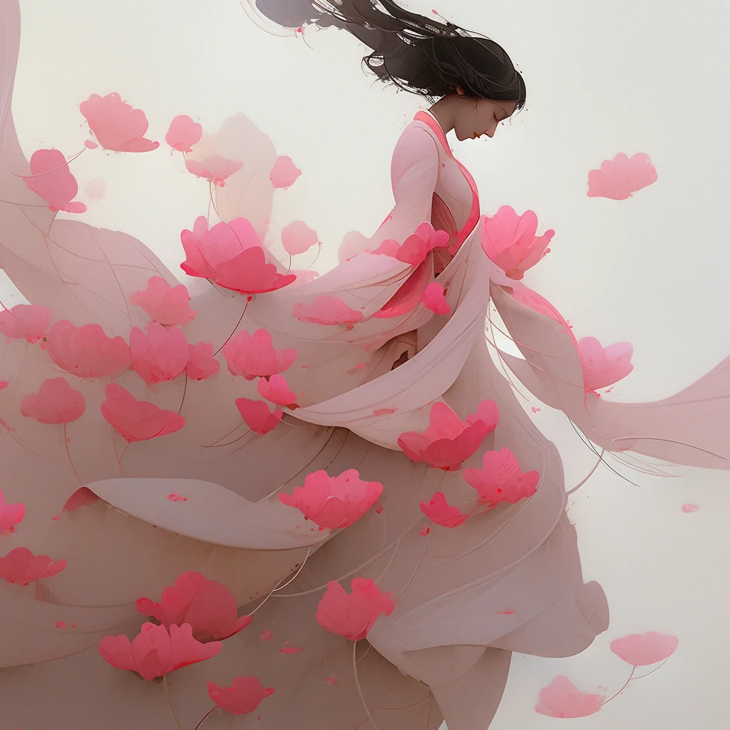 woman fairy lady flower petal Chinese character 3d cartoon illustration