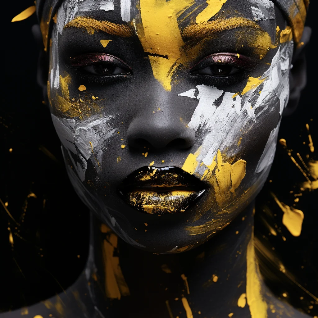 Africa lady head woman face portrait painting yellow oil paint photography