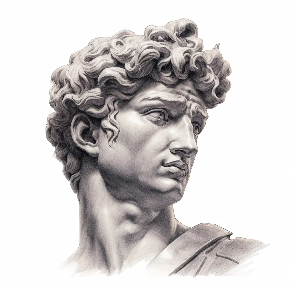 David statue head pencil drawing black and white sketch